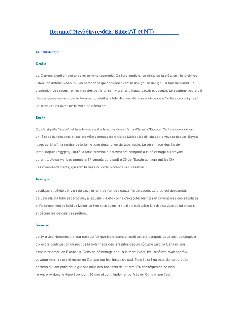 Résumé des livres de la Bible | PDF | Paul l'apôtre | Livre de la Genèse
