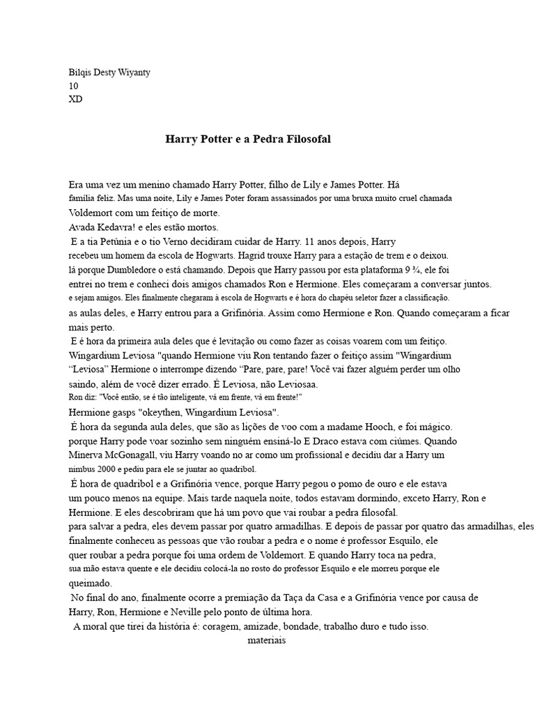 Resumo de Harry Potter e a Pedra Filosofal | PDF | Harry Potter