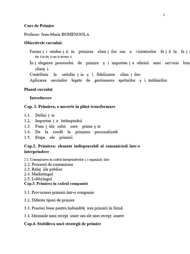 Curs de Primire | PDF