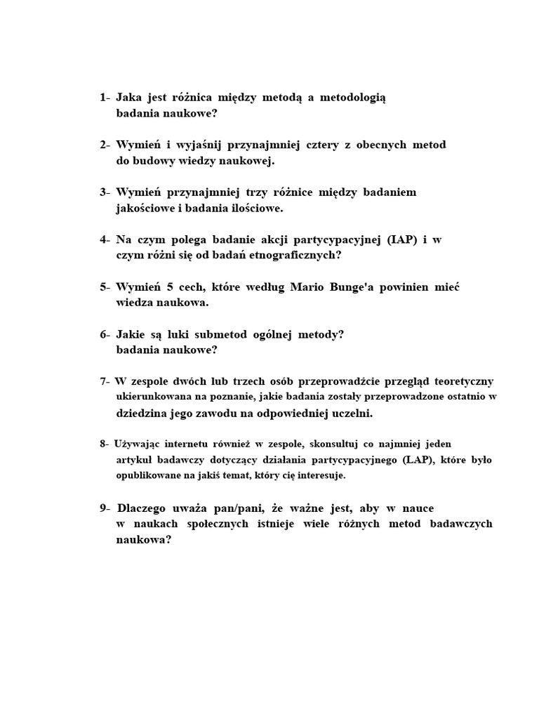Jaka Jest Różnica Między Metodą A Metodologią Badań Naukowych? | PDF