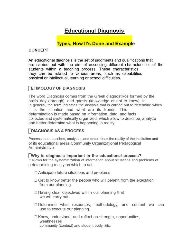 Educational Diagnosis Types How It Is Done | PDF | Medical Diagnosis ...
