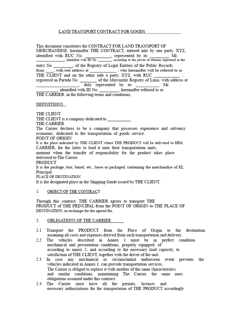Land Transport Contract for Goods | PDF | Insurance | Arbitration