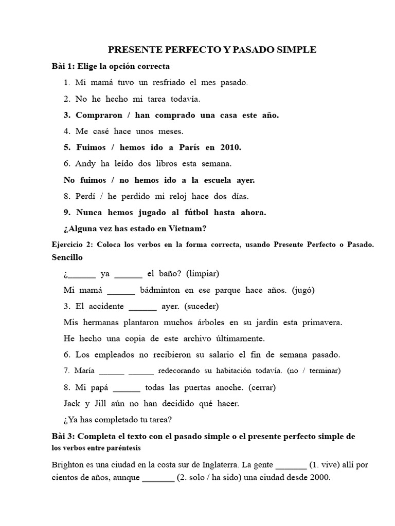 Presente Perfecto vs Pasado Simple | PDF