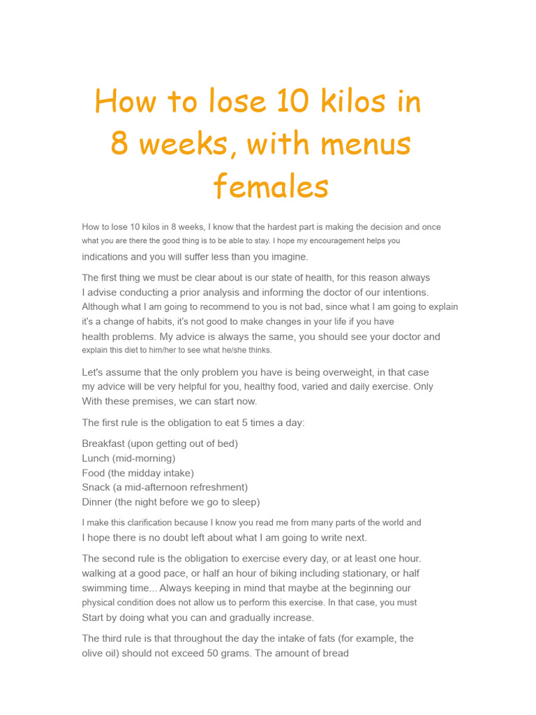 Lose 10 Kilos in 8 Weeks: Meal Plan | PDF | Lunch | Foods