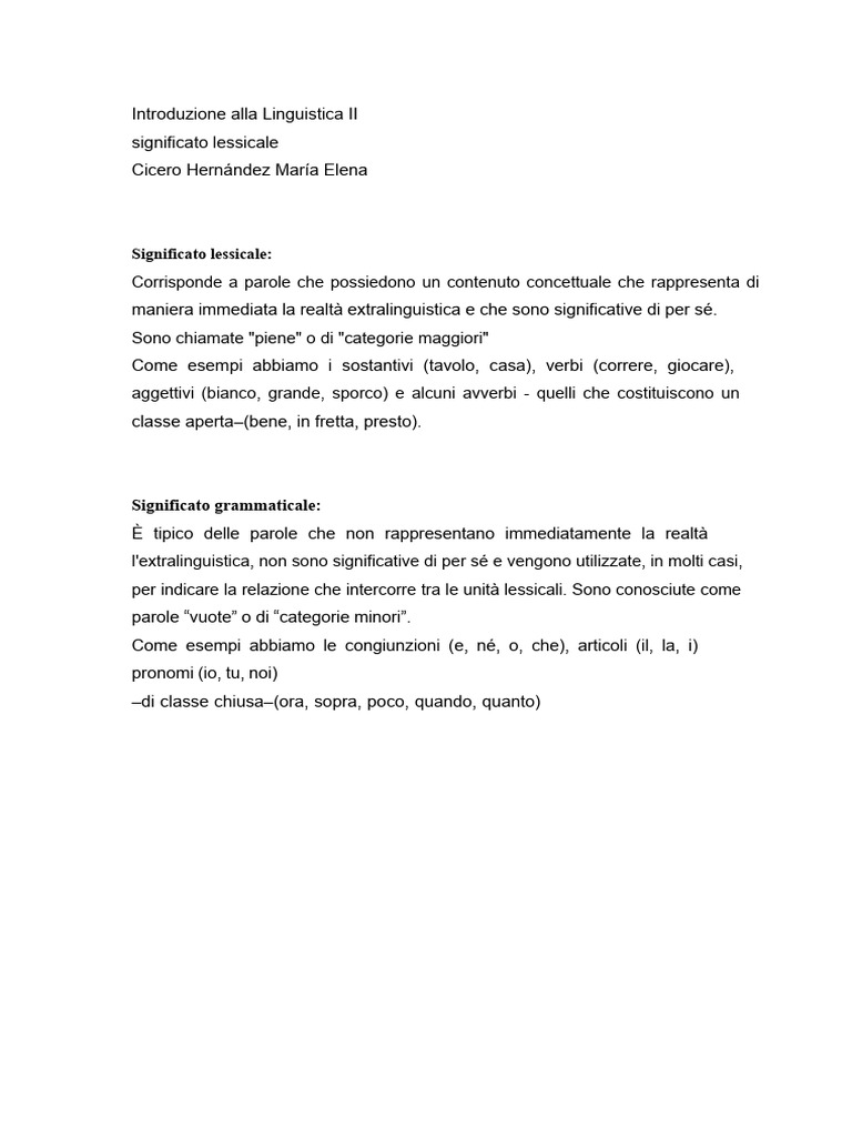 Significato Lessicale e Significato Grammaticale | PDF