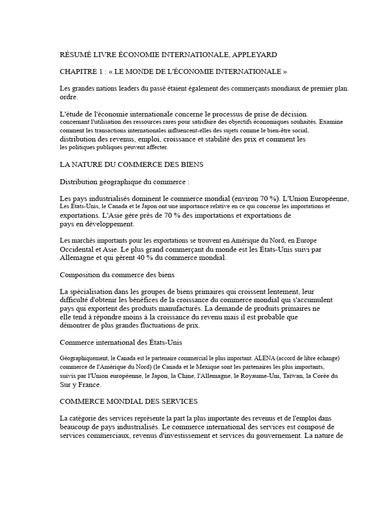 Économie Internationale : Commerce et Interdépendance | PDF | Échange ...