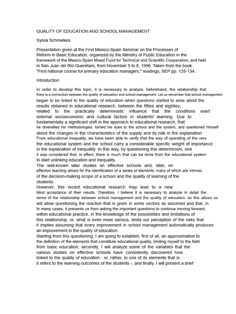 School Management and Education Quality | PDF | Learning | Teachers