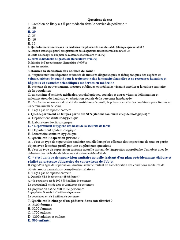 Questions de test sur la santé et la médecine PDF Invalidité — free download