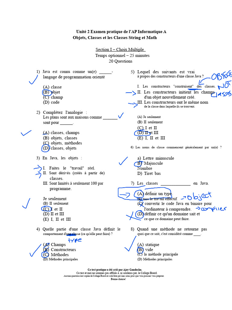 Examen pratique AP Informatique A Java | PDF | Java (Langage de ...