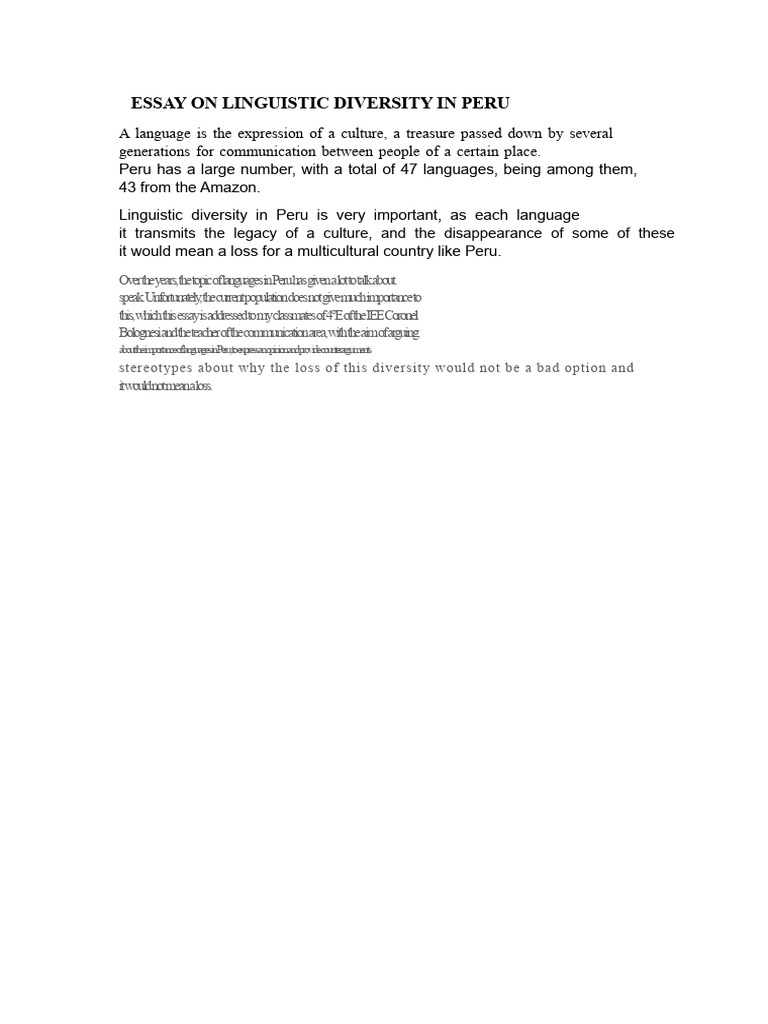 Essay On Linguistic Diversity in Peru | PDF