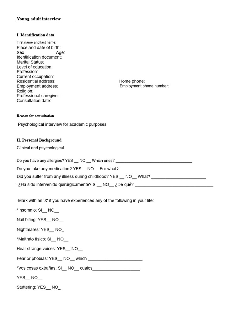 Young Adult Psychological Interview Guide | PDF | Psychology ...