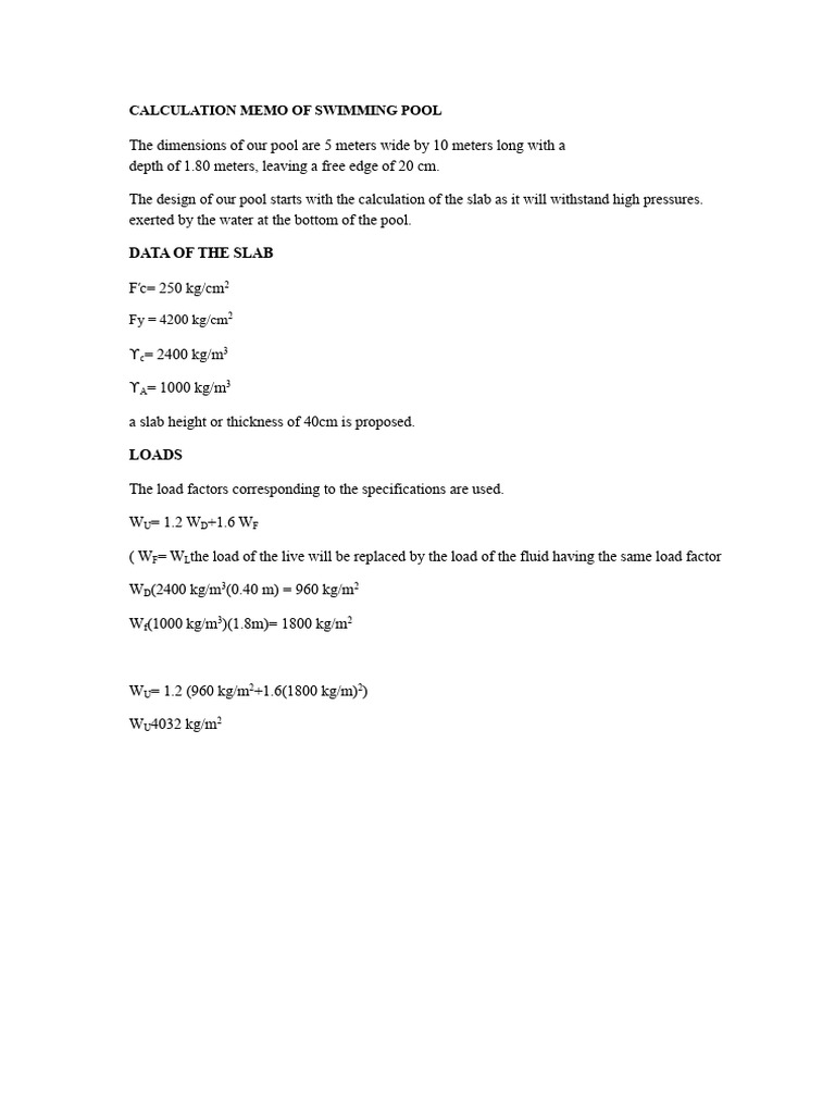 Pool Structural Calculation Memo | PDF | Mechanical Engineering | Civil ...