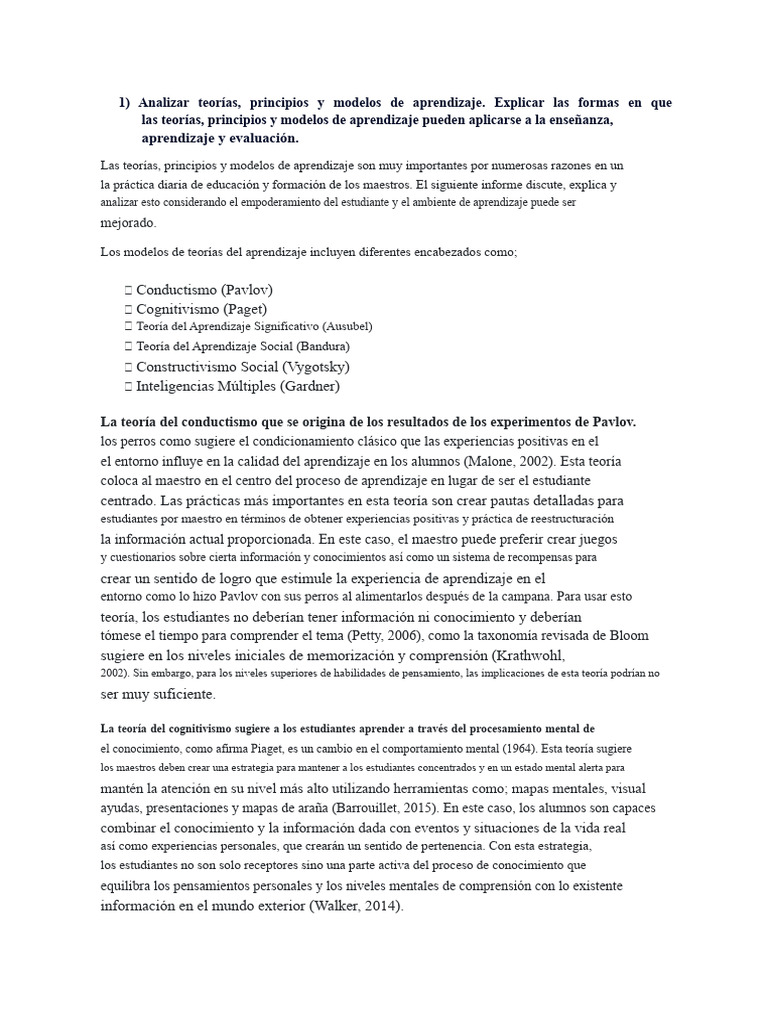 Teorías y Modelos de Aprendizaje en Educación | PDF | Aprendizaje ...
