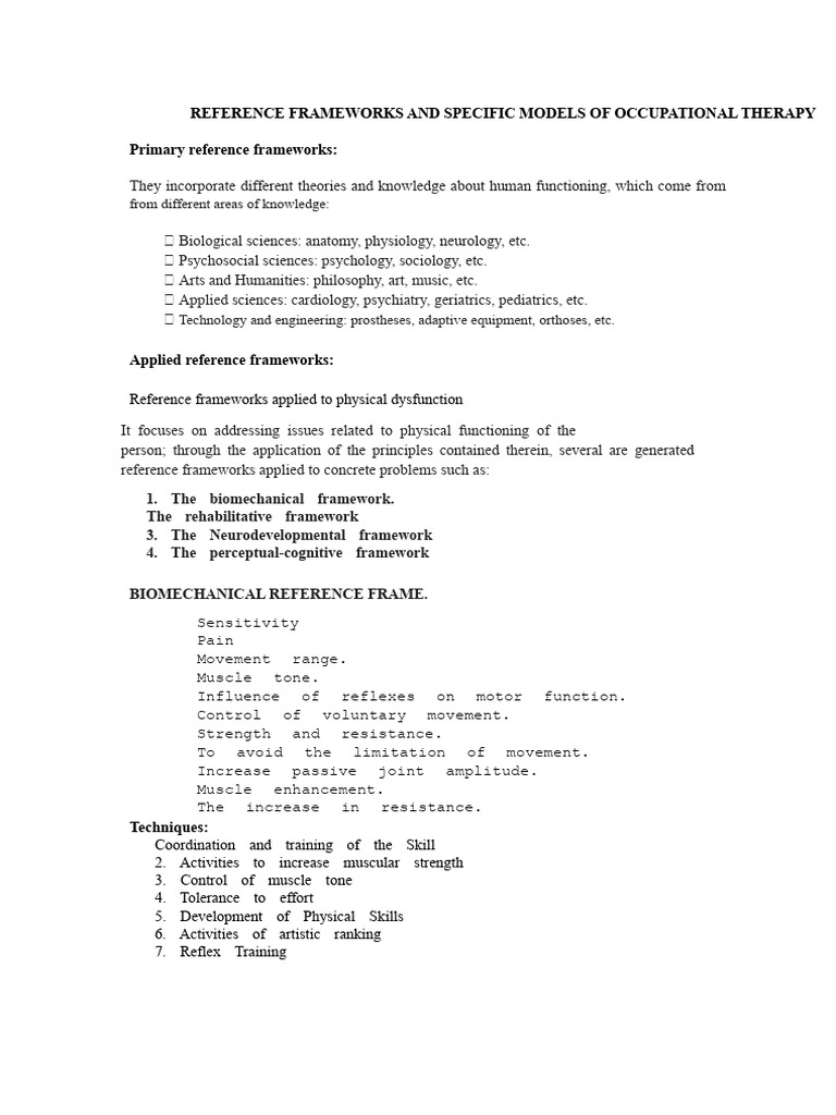 Occupational Therapy Reference Frameworks | PDF | Perception | Sensory ...