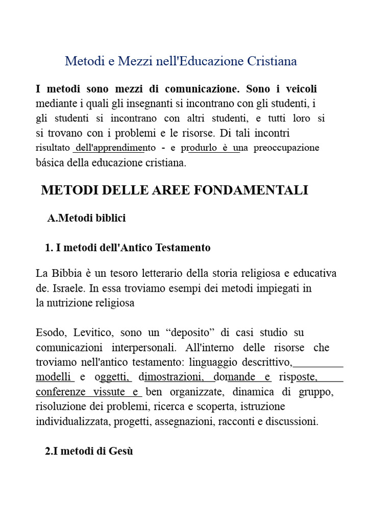Metodi e Mezzi Dell'educazione Cristiana | PDF