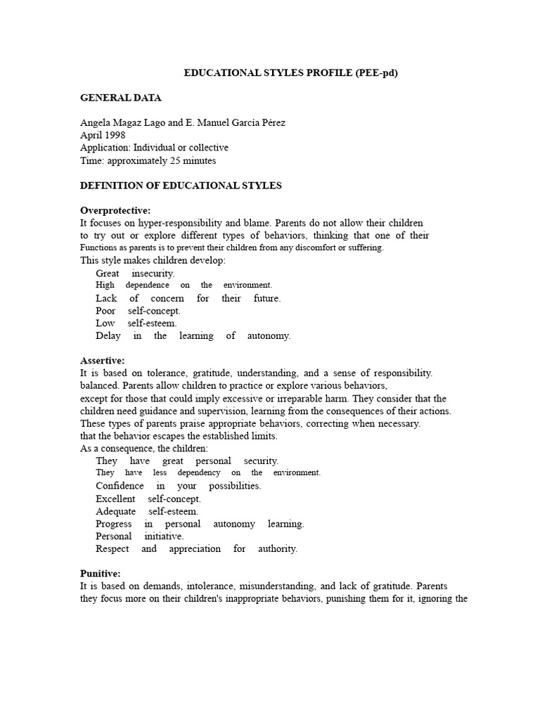 Educational Styles Profile PDF | PDF | Self Esteem | Self Concept