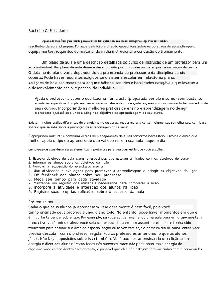 Definição e Estrutura do Plano de Aula | PDF | Lição | Aprendizado