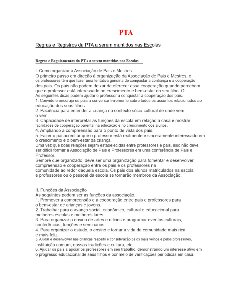 Regras da PTA para Escolas e Registros | PDF | Escolas | Cupom