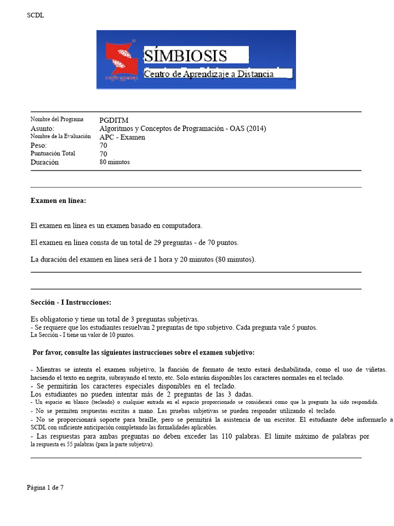 Examen de Algoritmos y Programación OAS | PDF | Algoritmos ...