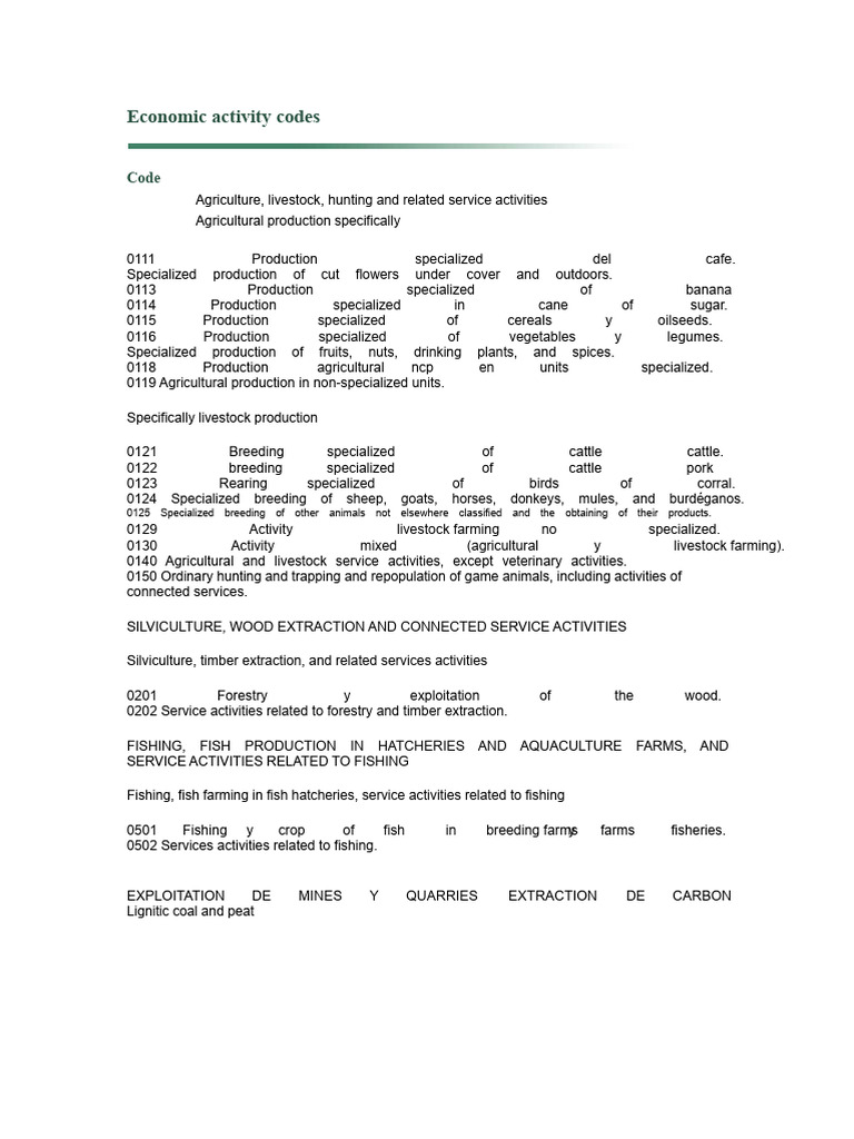 Economic Activity Codes Overview | PDF | Textiles | Renting