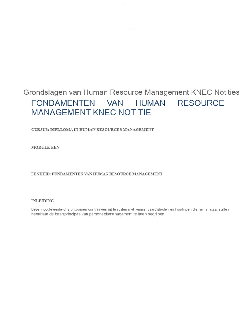 Fundamentals Van Human Resource Management - KNEC - Aantekeningen | PDF