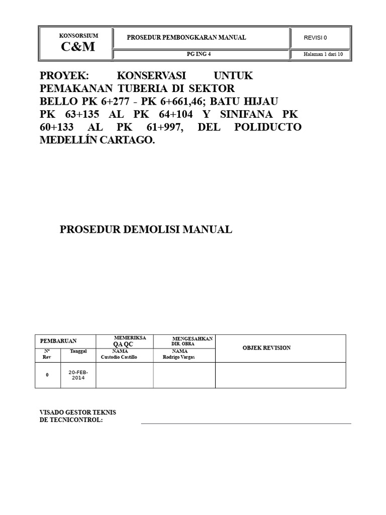 Prosedur Demolisi Manual untuk Proyek C&M | PDF