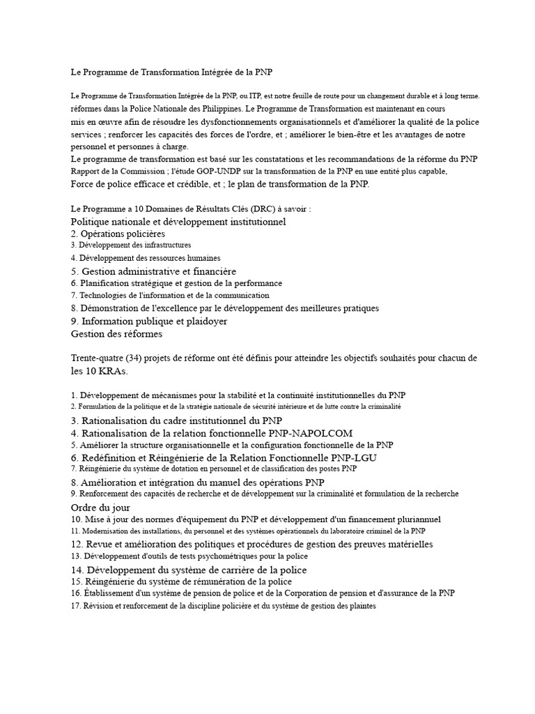 Transformation de la PNP : Programme ITP | PDF | Police | Application