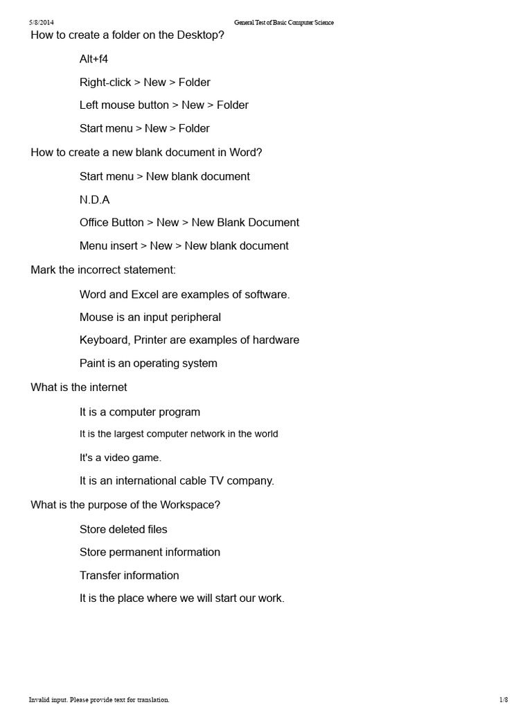 Basic Computer Science Test Guide | PDF | Microsoft Word | Microsoft Excel