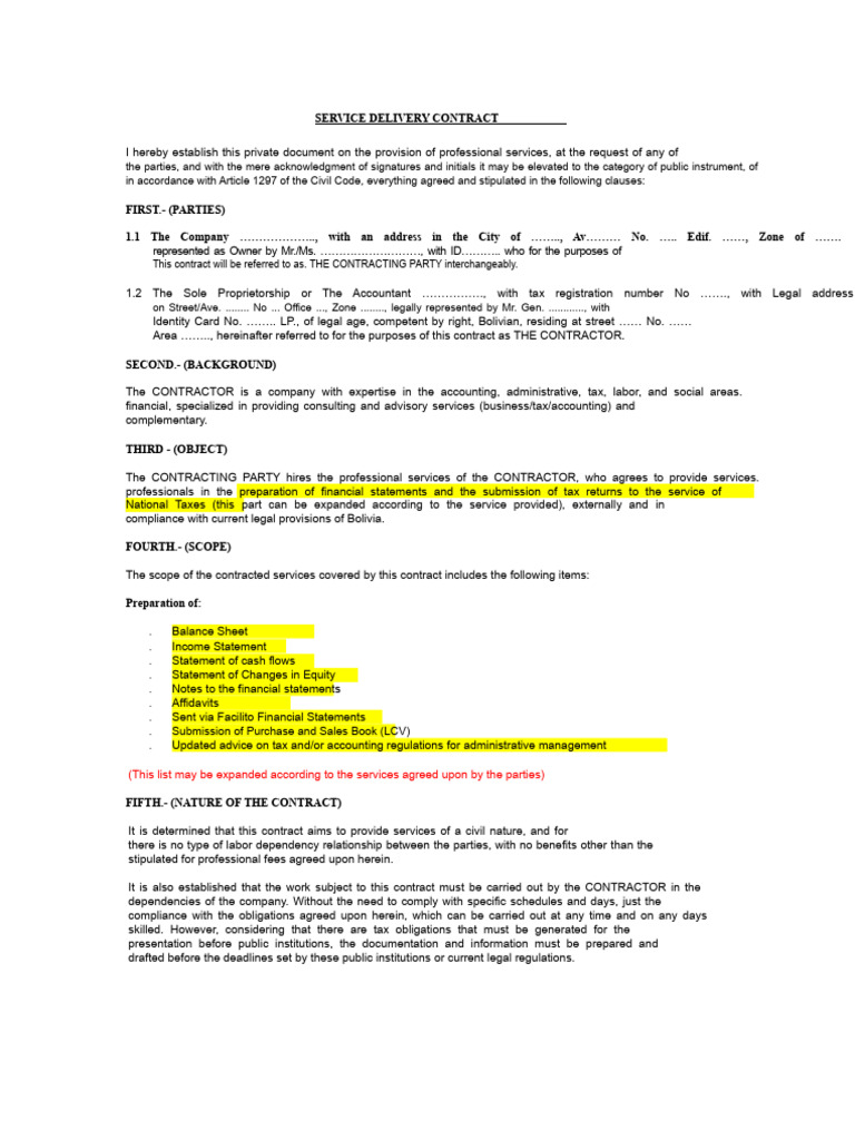 Professional Service Delivery Contract | PDF | Taxes | Regulatory ...