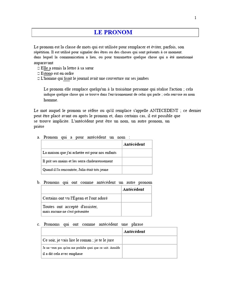 Comprendre les pronoms en français | PDF | Pronom | Genre grammatical