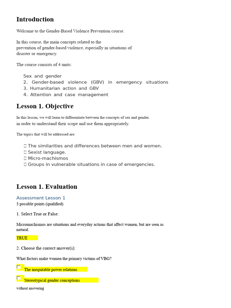 Gender-Based Violence Prevention Course | PDF | Violence | Violence ...