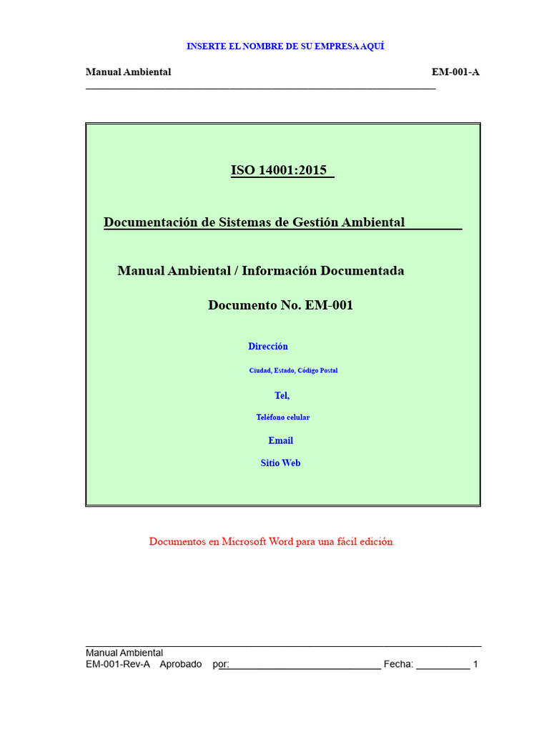 Manual de Gestión Ambiental ISO 14001 | PDF | Business | Entorno natural