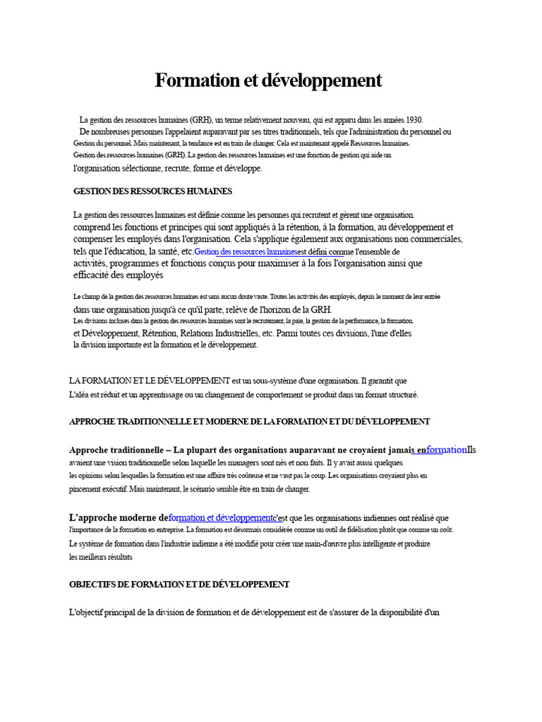 Formation et Développement en GRH | PDF | Gestion des ressources ...