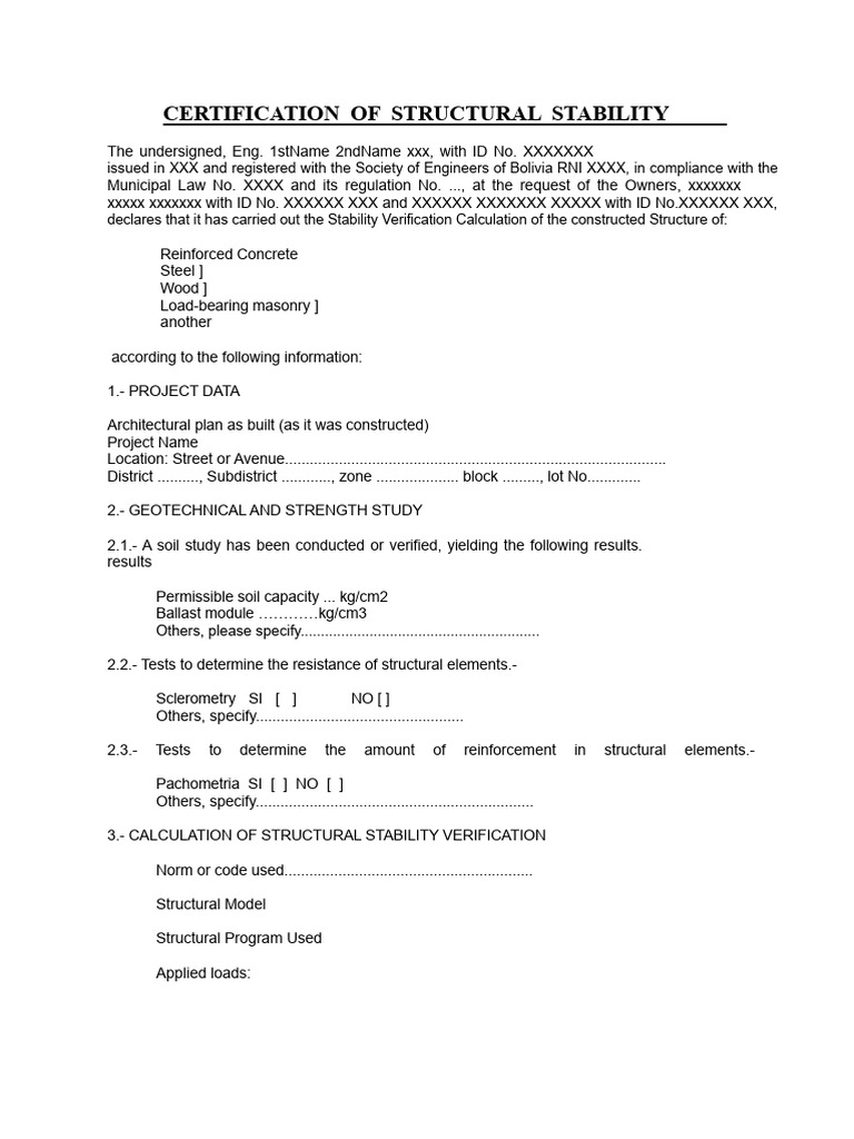Structural Stability Certification Document | PDF | Structural Load ...