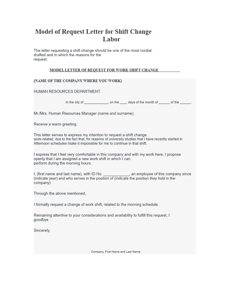 Shift Change Request Letter Model | PDF
