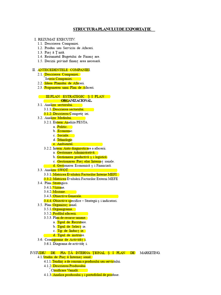 Structura Planului de Exportare | PDF