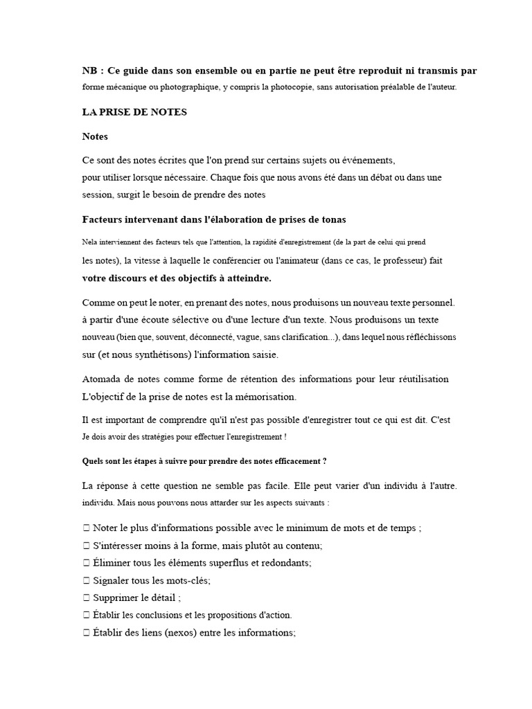 Techniques efficaces de prise de notes | PDF | Phrase | Linguistique