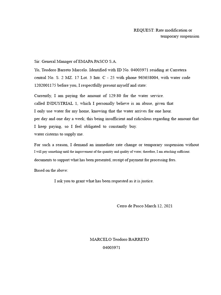 Request for Water Rate Adjustment | PDF