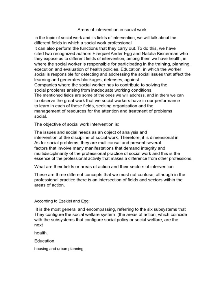Social Work Intervention Areas Explained | PDF | Social Work | Crimes