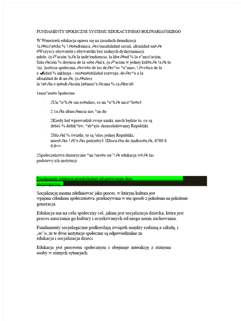 Społeczne Fundamenty Boliwariańskiego Systemu Edukacyjnego | PDF
