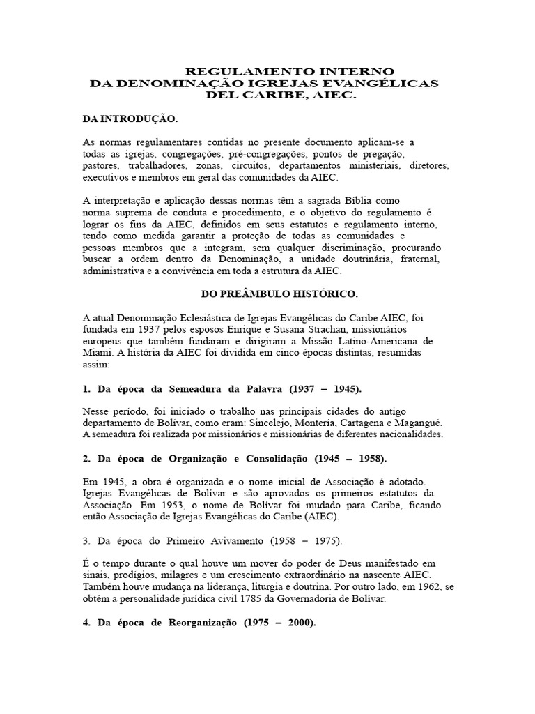 Regulamento Interno da AIEC | PDF | Batismo | Jesus