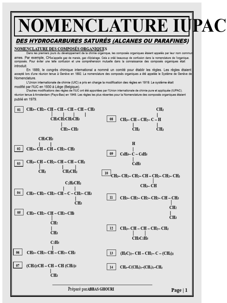 Nomenclature IUPAC des Hydrocarbures | PDF | Substances chimiques ...