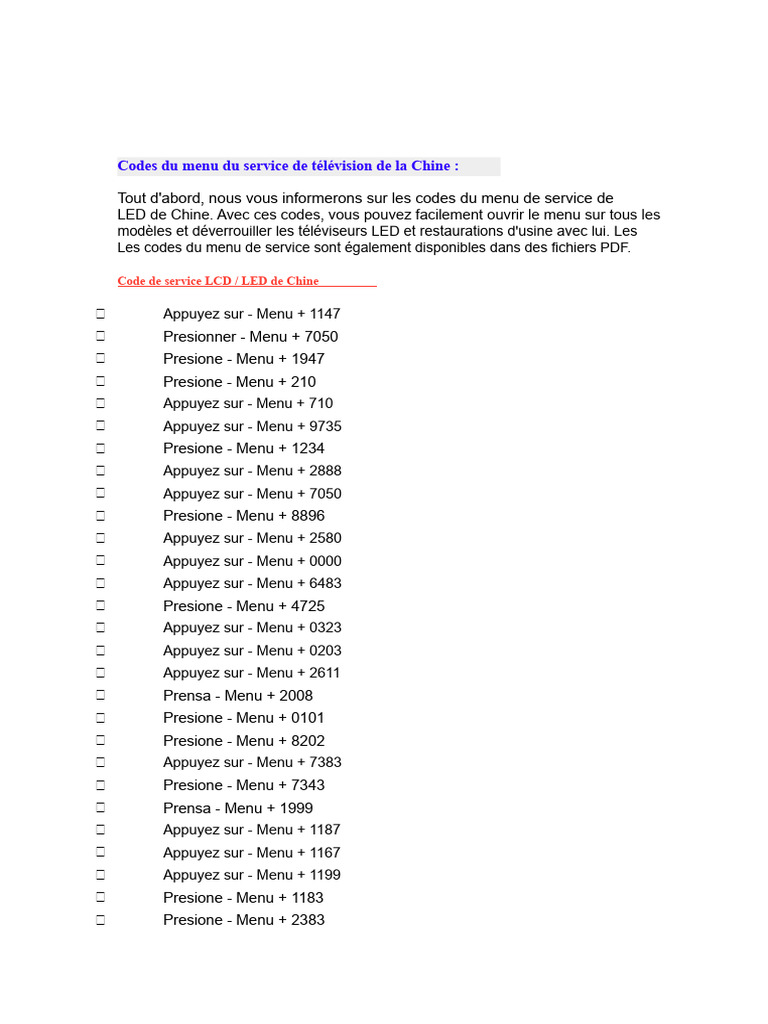 Codes de service pour téléviseurs Philips | PDF | Télécommande | Écran ...