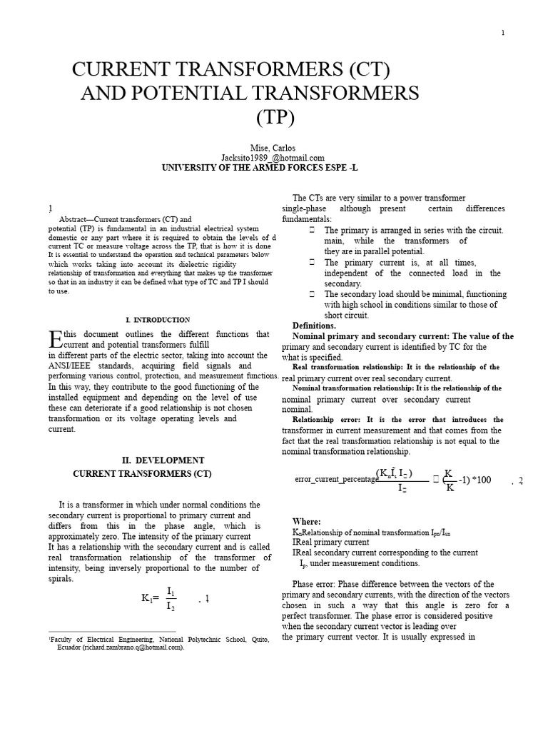 Understanding Potential Transformers (TP) | PDF | Transformer ...