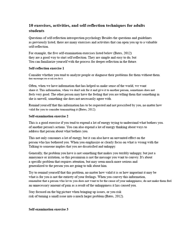 Self-Reflection Exercises for Adults | PDF | Social Psychology ...