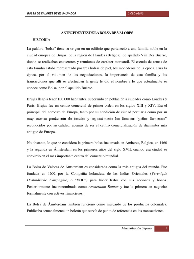 Historia de la Bolsa de Valores | PDF | Bolsa de Nueva York | Bolsa