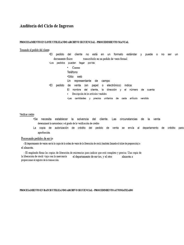 Auditoría del Ciclo de Ingresos y Procesos | PDF | Archivo de ...