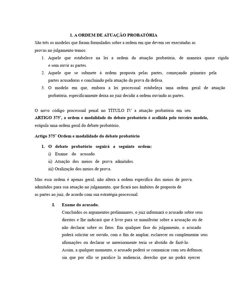 Ordem da Atuação Probatória no Julgamento | PDF | Prova (jurídico) | Juiz