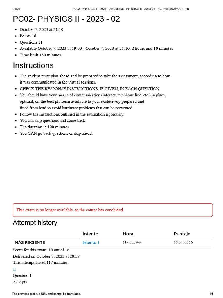 PC02 - Physics Ii - 2023 - 02 - 296198 - Physics Ii - 2023-02 - Fc ...
