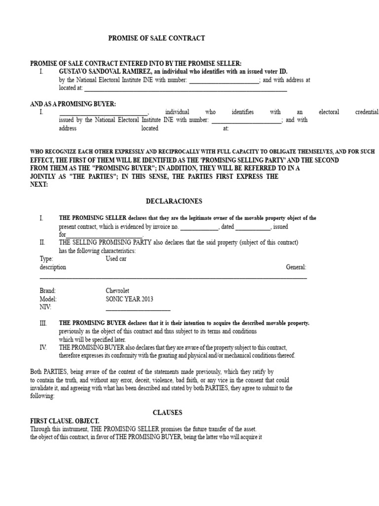 Promise of Sale Agreement Template | PDF | Breach Of Contract | Private Law
